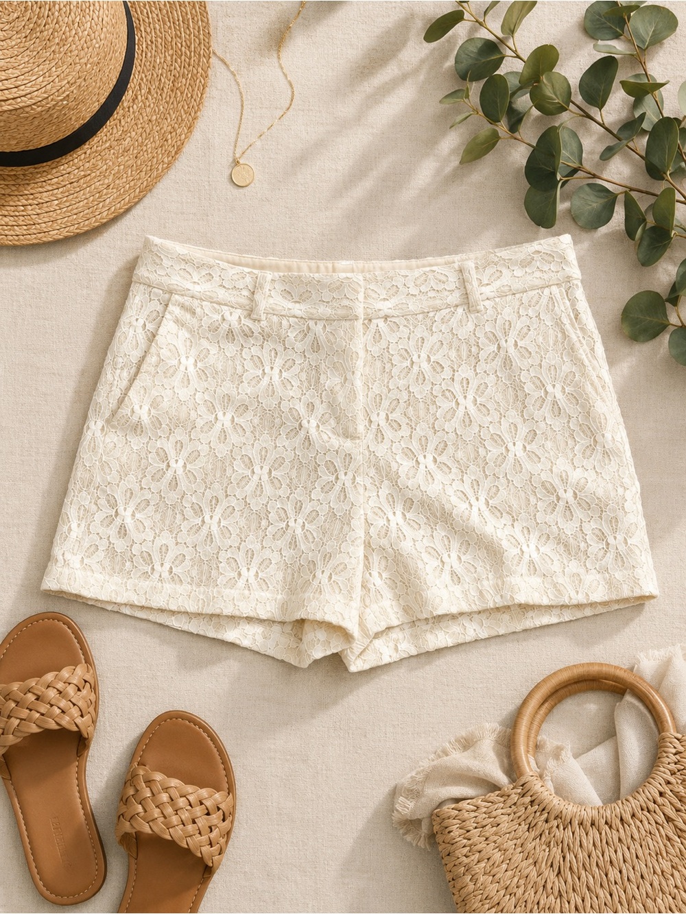 LOFT Cream Lace High-Waist Women's Shorts